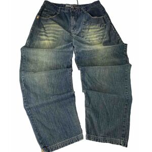 VTG Y2K Southpole Baggy Jeans Yellow Tab Mens 38x34 Wide Leg Streetwear Whiskers